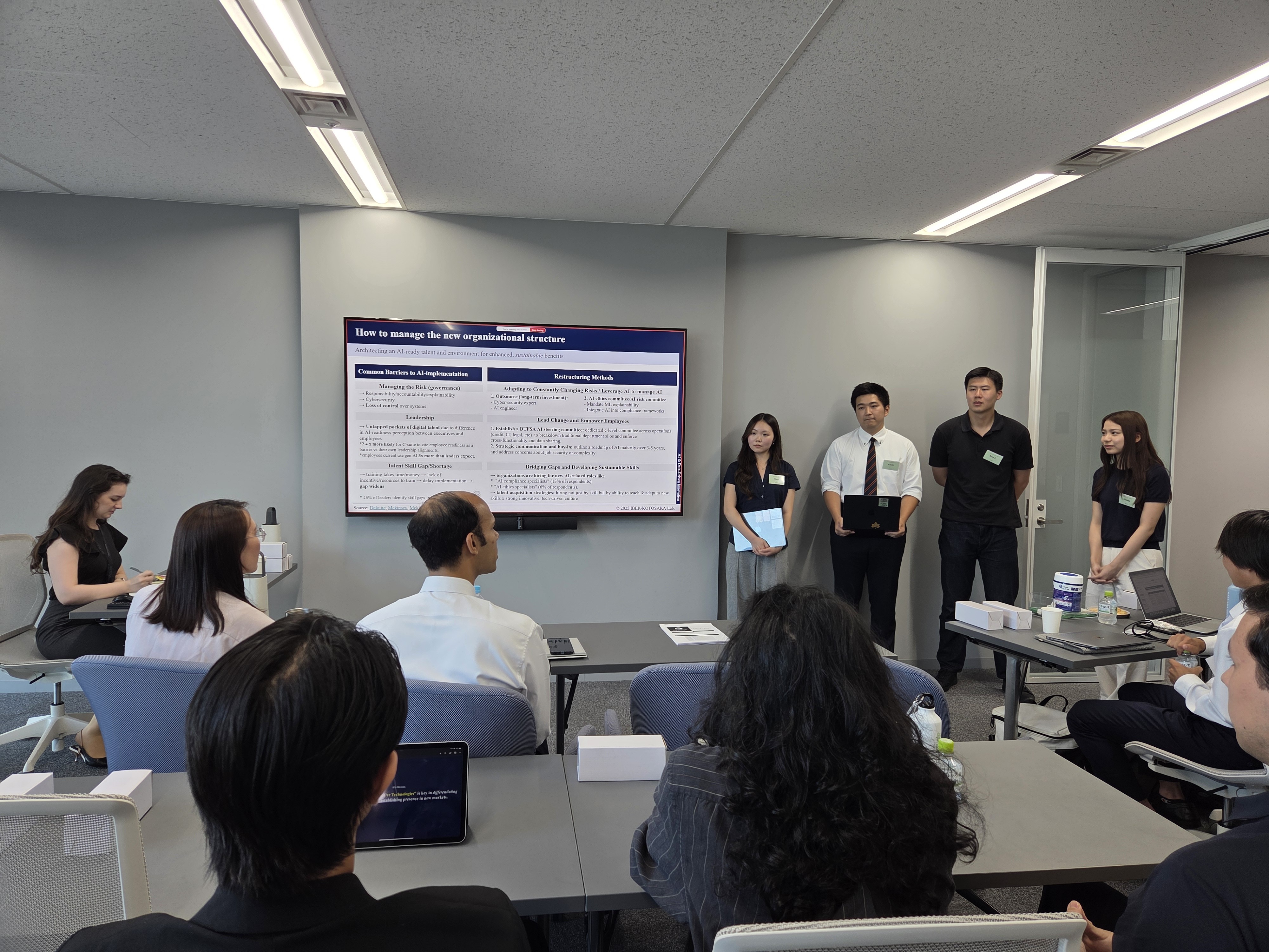 B2 students presenting a proposal on managing the new organisational structure